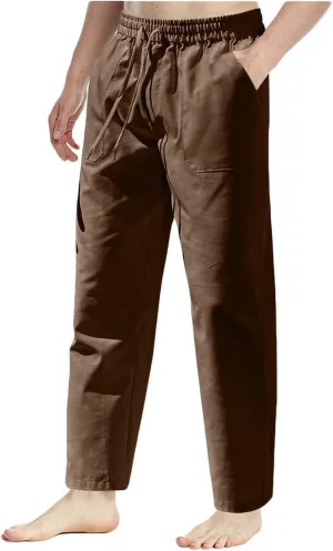 Casual Cotton and Linen Pants Men's Summer Elastic Waist Drawstring Slim-fit Tracksuit Pants 2025