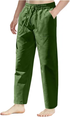 Casual Cotton and Linen Pants Men's Summer Elastic Waist Drawstring Slim-fit Tracksuit Pants 2025