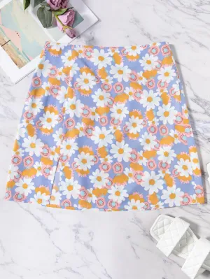 Casual Floral Zipper Short Women Skirt