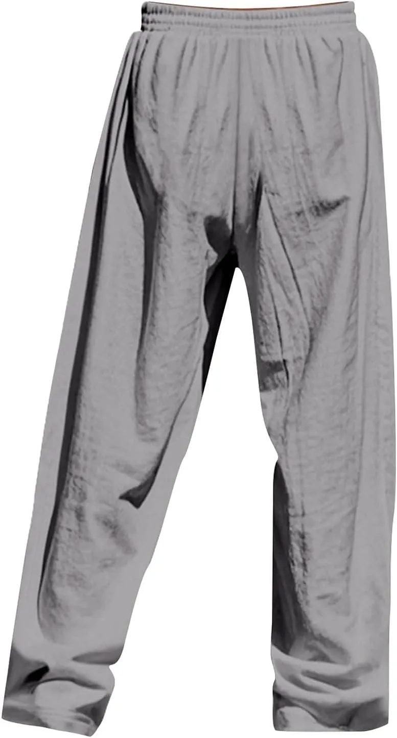 Casual Solid Color Linen Loose Drawstring Button-Straight Pants 2025