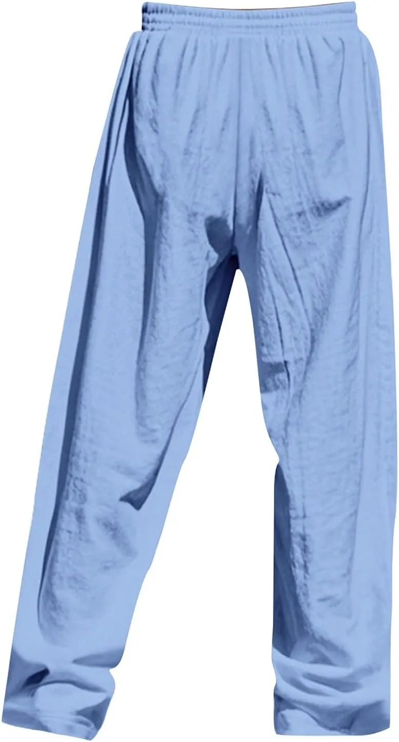 Casual Solid Color Linen Loose Drawstring Button-Straight Pants 2025