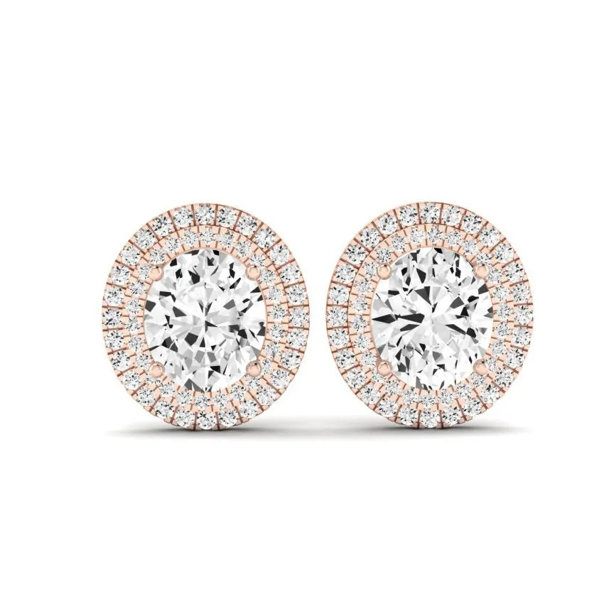 Cerise Emerald Cut Diamond Halo Stud Earrings