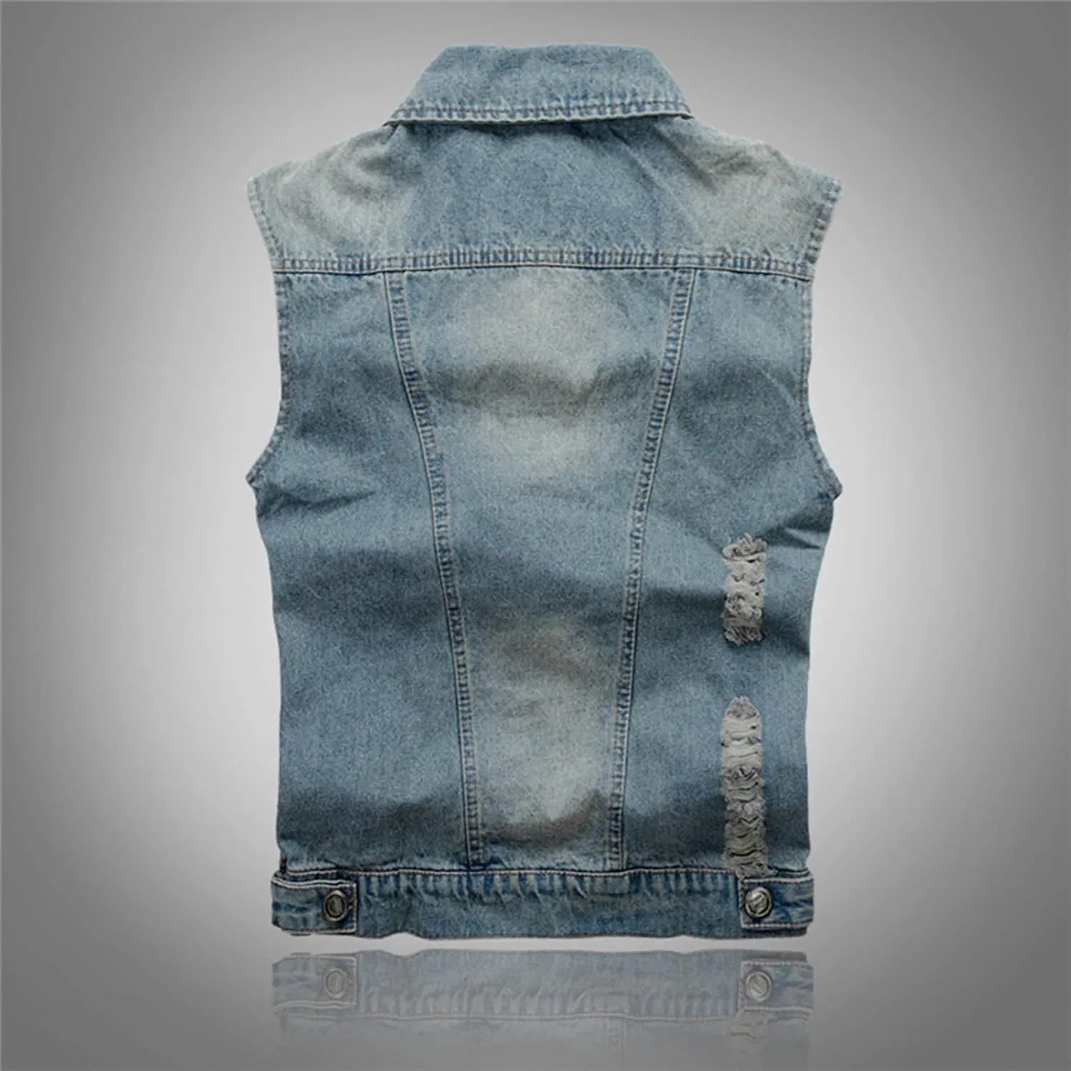 Chaqueta Denim Vest Para Hombre Slim Fit Button Down Sleeveless Shirts for Men Retro Distressed Destroyed Jeans Jacket