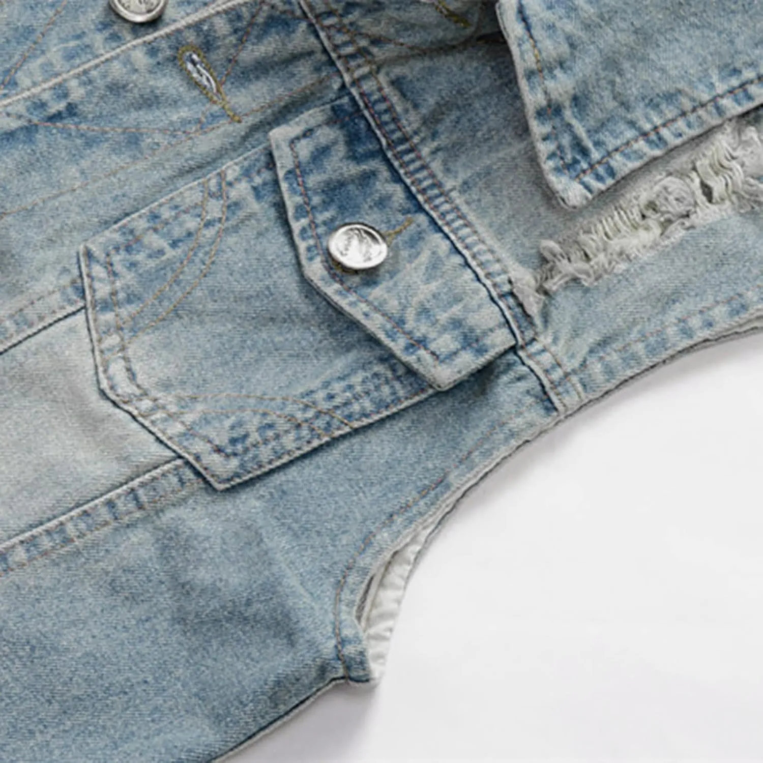 Chaqueta Denim Vest Para Hombre Slim Fit Button Down Sleeveless Shirts for Men Retro Distressed Destroyed Jeans Jacket