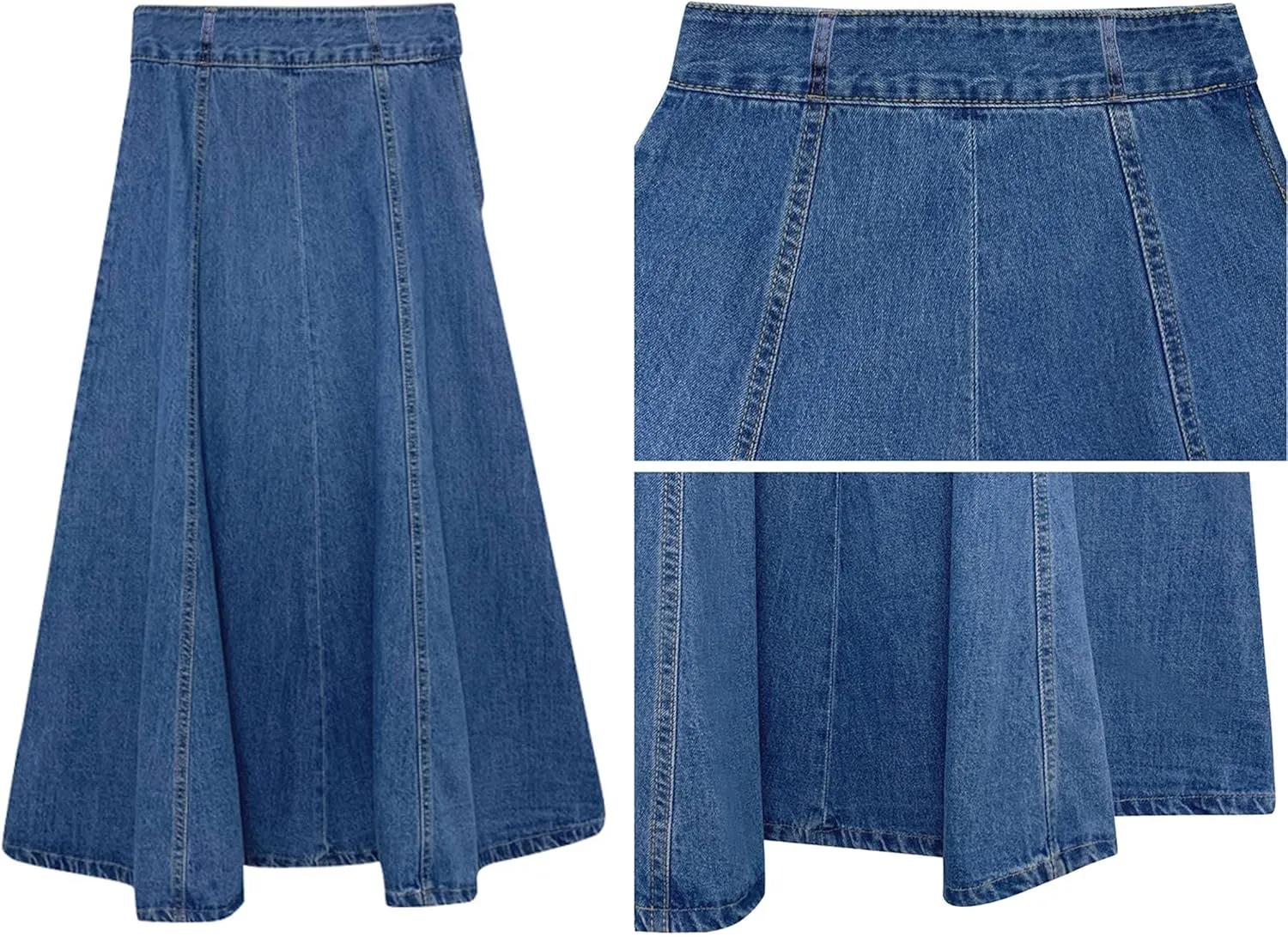 CHARTOU Women's Slim High Waist Zip Up Flare Pleated A Line Long Denim Jean Skirt