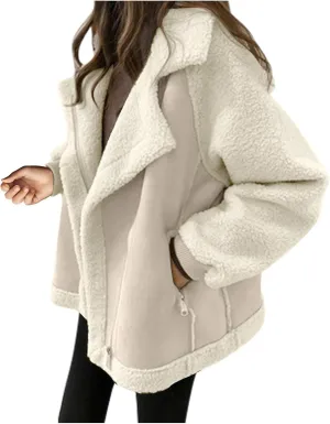 ChicCrate Winter Coats for Women 2025 Warm Sherpa Fleece Lined Distressed Jackets Parka Faux Suede Pea Coat Outerwear