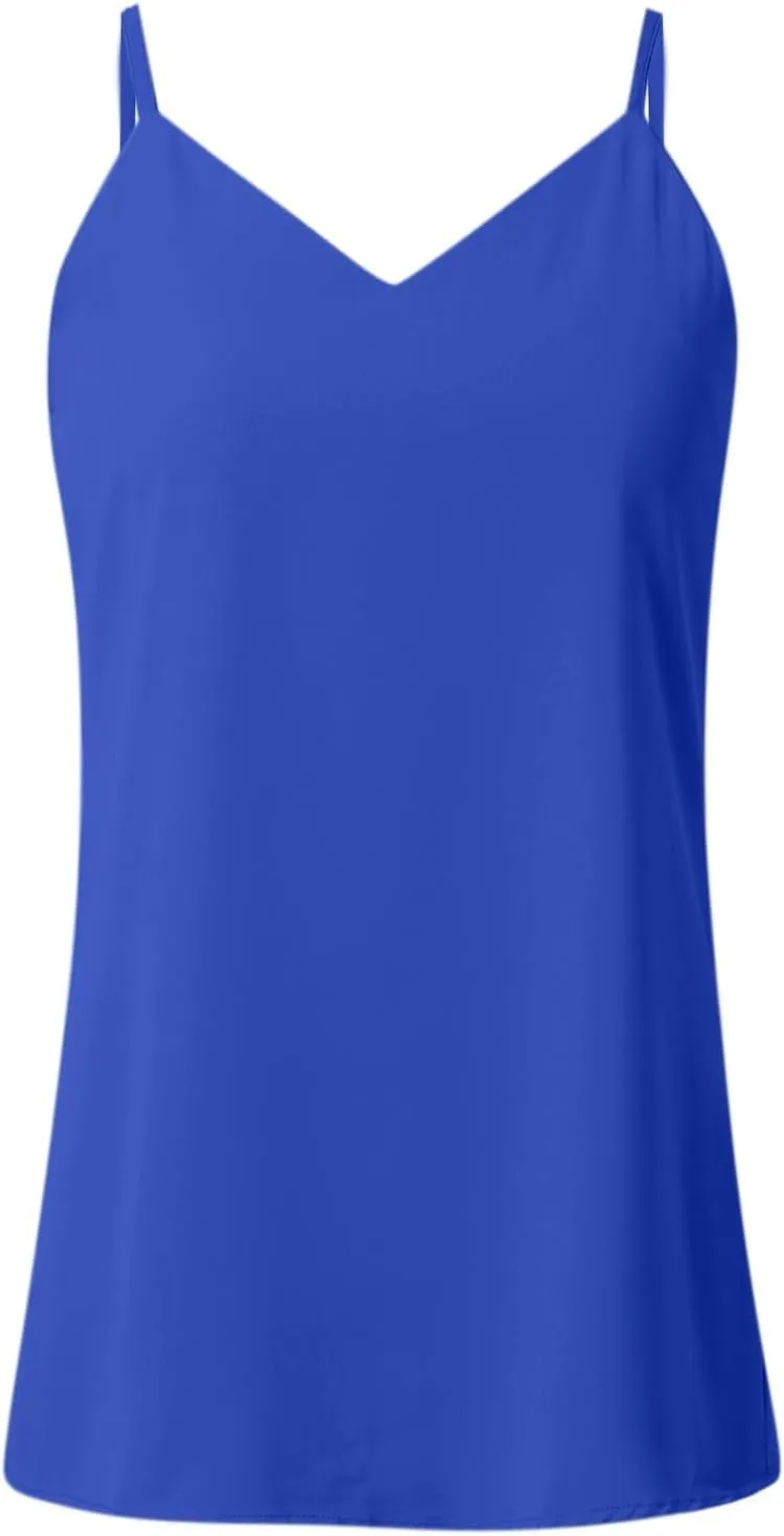 Chiffon Cami V Neck Tank Tops for Women Loose Fit Flowy Spaghetti Strap Camisole Summer Casual Sleeveless Tanks