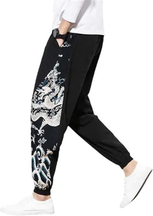 Chinese Dragon Harem Pants,Men's Joggers Sweatpants,Japanese Streetwear Trousers