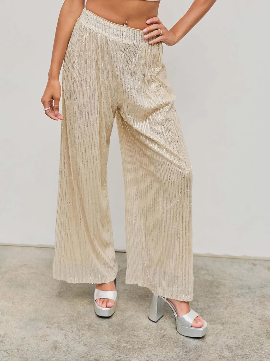 CIDER Sequins Mid Waist Straight Leg Trousers