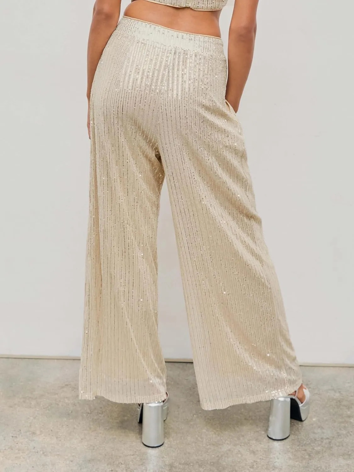 CIDER Sequins Mid Waist Straight Leg Trousers