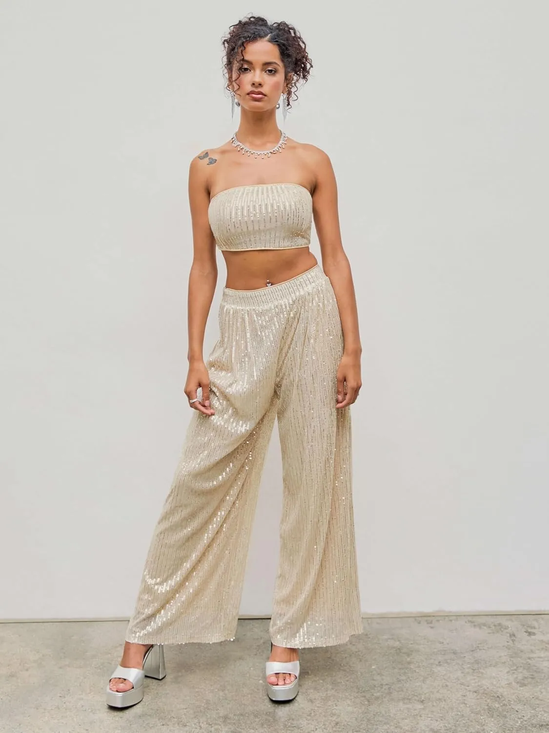 CIDER Sequins Mid Waist Straight Leg Trousers
