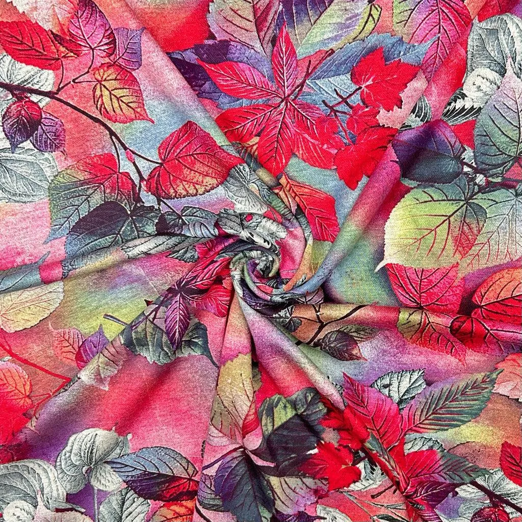 Colourful Leaves Digital Modal-Touch Jersey Fabric