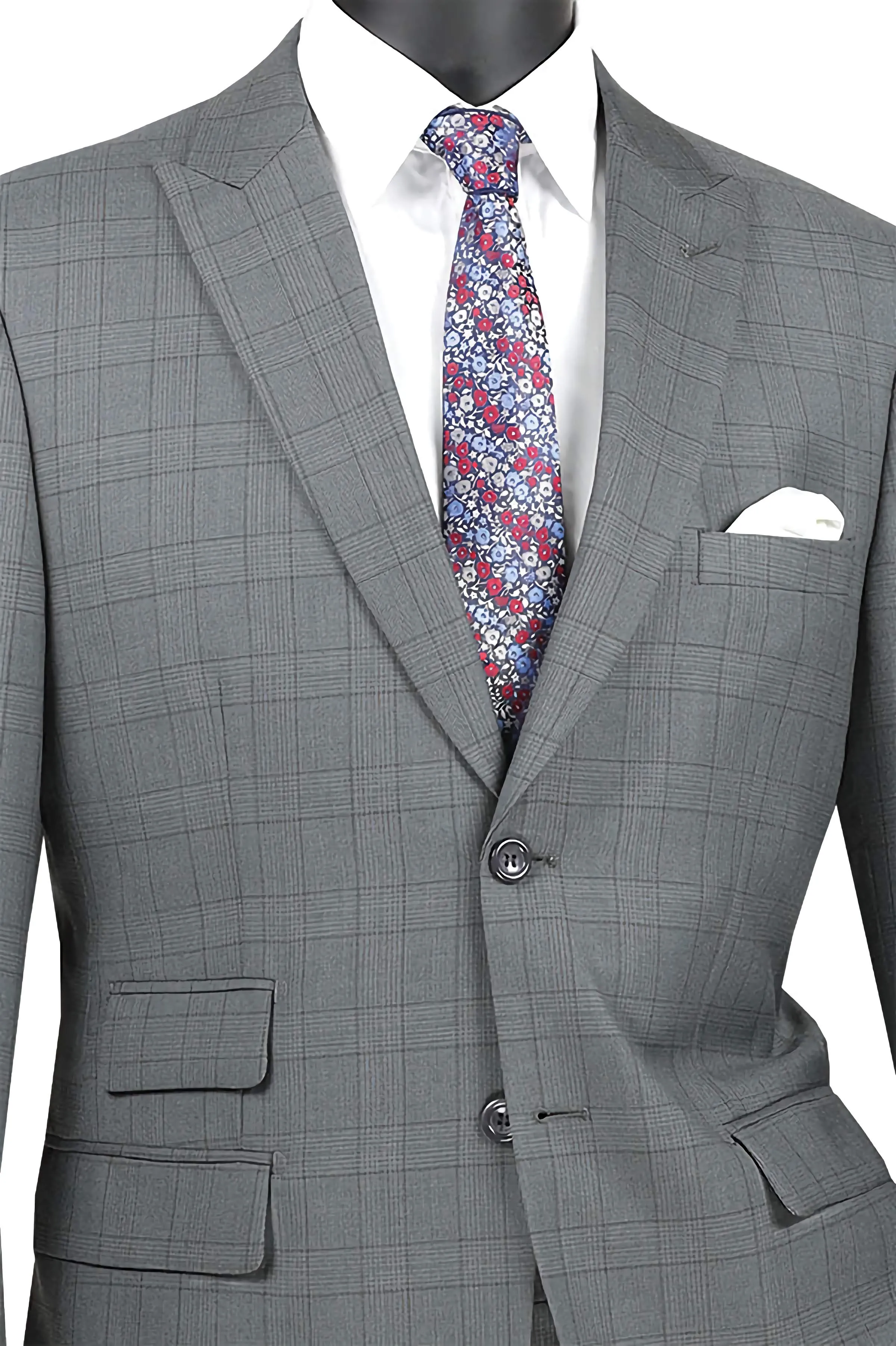 Concord Collection - Modern Fit Windowpane Suit 2 Piece in Gray