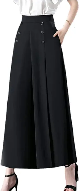 Cool and Slim Stylish Pleated Wide-Leg Pants,High Waisted Double Breasted Wide Leg Pants,Pleated High Waist Pants