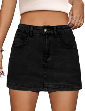 Denim Skort Women High Waist Mini Jean Skirt for Women Stretch Casual Mini Jean Skort