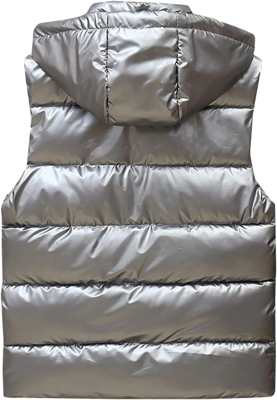 Dgoopd Puffer Vest Men Shiny Hooded Reflective Down Jacket Padded Jacket Vest Thick Quilted Puffer Coat Winter Warm Vest