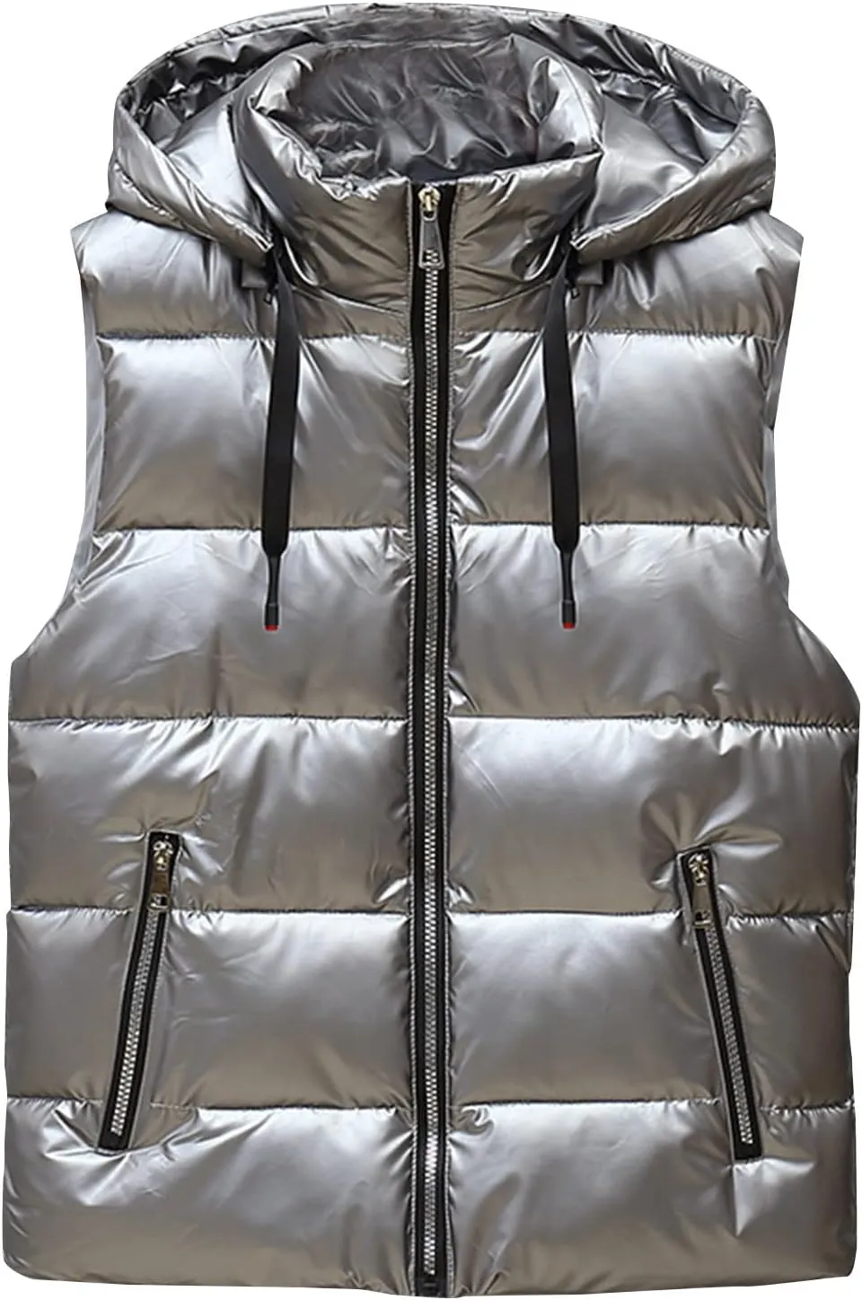 Dgoopd Puffer Vest Men Shiny Hooded Reflective Down Jacket Padded Jacket Vest Thick Quilted Puffer Coat Winter Warm Vest
