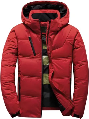 Down Winter Coats for Men Waterproof Hooded Puffer Jacket Cotton Padded Warm Outerwear with Pockets