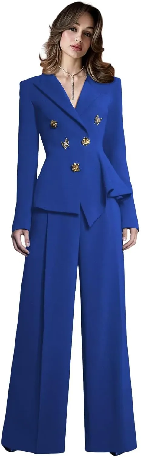 Elegant Suits for Women 2 Piece Set Business Double Breasted Blazer Pants Casual Peak Lapel Prom Tuxedo for Wedding Guest
