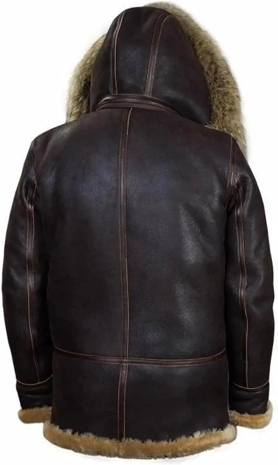 evzosrz Mens Winter Faux Leather Jackets Zip Lined Fleece Faux Fur Shearling Flight Jacket Winter Warm Overcoat Trench Coat