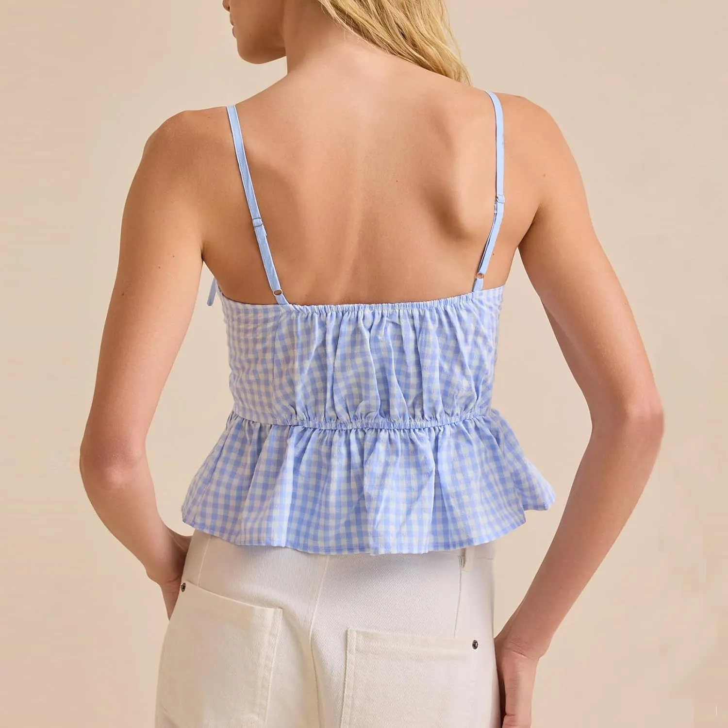 Faretumiya Women Ruffle Camisole Strap Square Neck Babydoll Cami Sleeveless Peplum Flowy Tank Top Y2k Going Out Cami Shirt