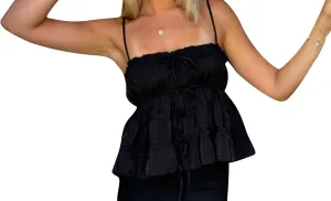 Faretumiya Women Ruffle Camisole Strap Square Neck Babydoll Cami Sleeveless Peplum Flowy Tank Top Y2k Going Out Cami Shirt
