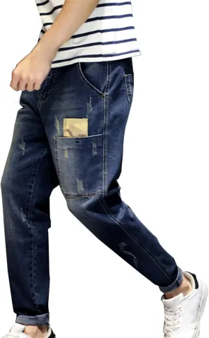 Fashion Denim Jogger Pants for Men Big and Tall Hip Hop Jean Harem Pants Streetwear Loose Fit Biker Baggy Jeans Pants