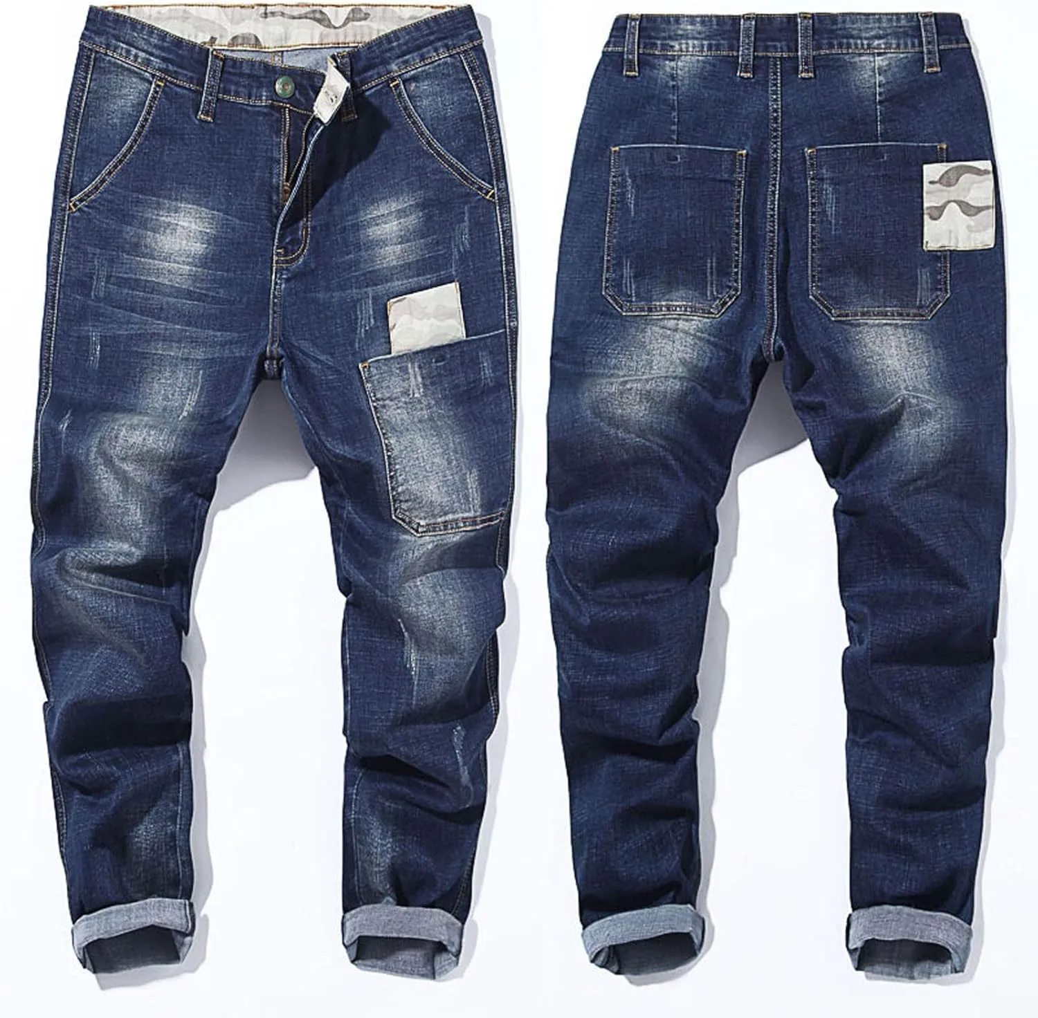 Fashion Denim Jogger Pants for Men Big and Tall Hip Hop Jean Harem Pants Streetwear Loose Fit Biker Baggy Jeans Pants