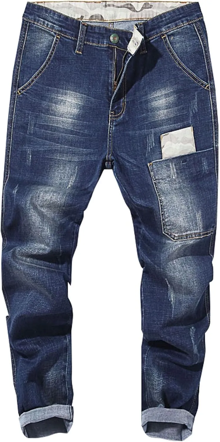 Fashion Denim Jogger Pants for Men Big and Tall Hip Hop Jean Harem Pants Streetwear Loose Fit Biker Baggy Jeans Pants