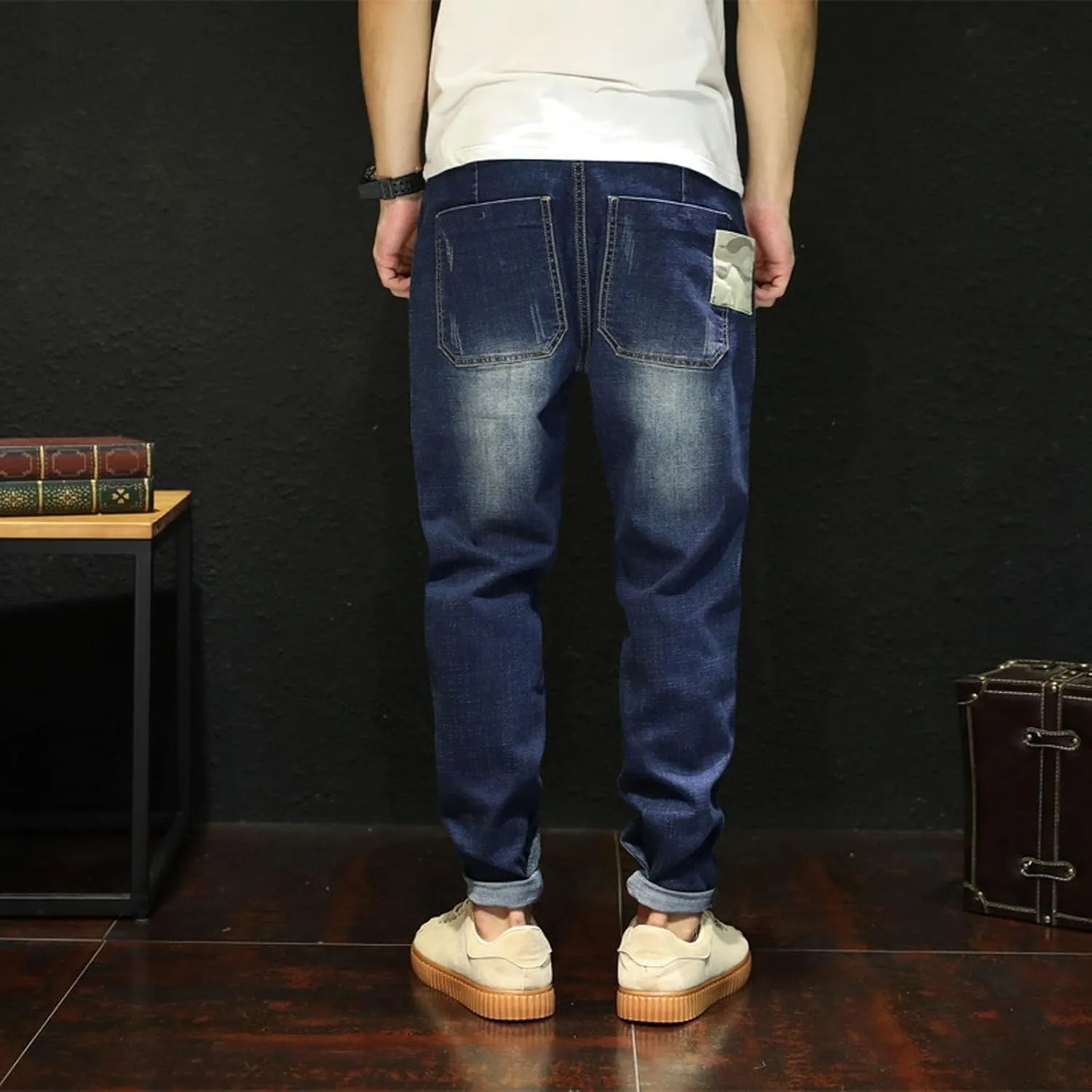 Fashion Denim Jogger Pants for Men Big and Tall Hip Hop Jean Harem Pants Streetwear Loose Fit Biker Baggy Jeans Pants