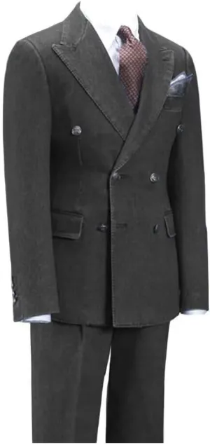 Fashion Denim Suits for Men Double Breasted Prom Tuxedos Peak Lapel 2 Pieces Blazer Pants for Evening Party