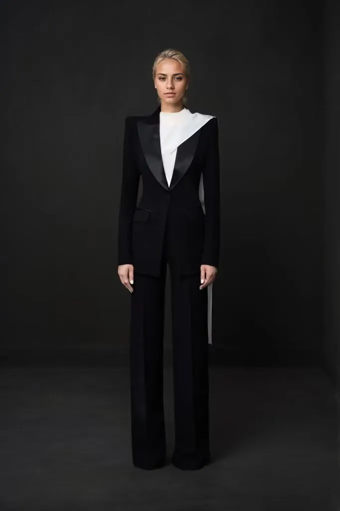 Fashion Pant Suits for Women Dressy 2 Piece Set Casual Peak Lapel Outfits Petite Prom Tuxedo for Evening Party
