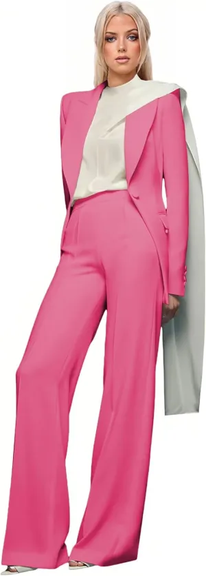 Fashion Pant Suits for Women Dressy 2 Piece Set Casual Peak Lapel Outfits Petite Prom Tuxedo for Evening Party