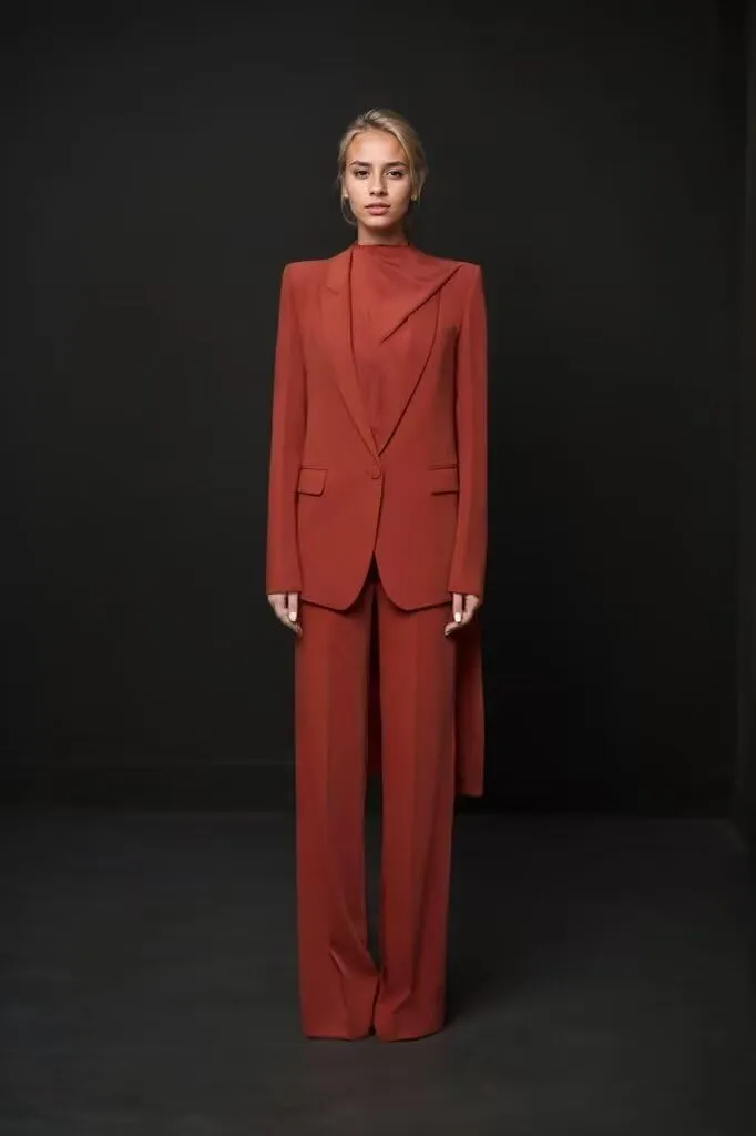 Fashion Pant Suits for Women Dressy 2 Piece Set Casual Peak Lapel Outfits Petite Prom Tuxedo for Evening Party