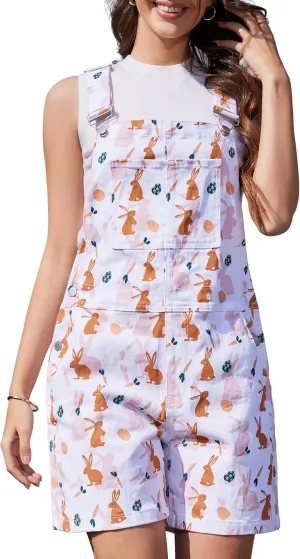Festival Bib Overalls for Women Adjustable Straps Work Coveralls Printed Shorts Jumpsuit