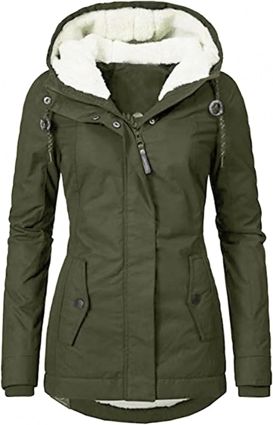 Fleece Coat Faux Fur Lined Trench Wool Coat Hooded Thick Windproof Plus Size Outwear Jacket Coats Winter Warm Coat