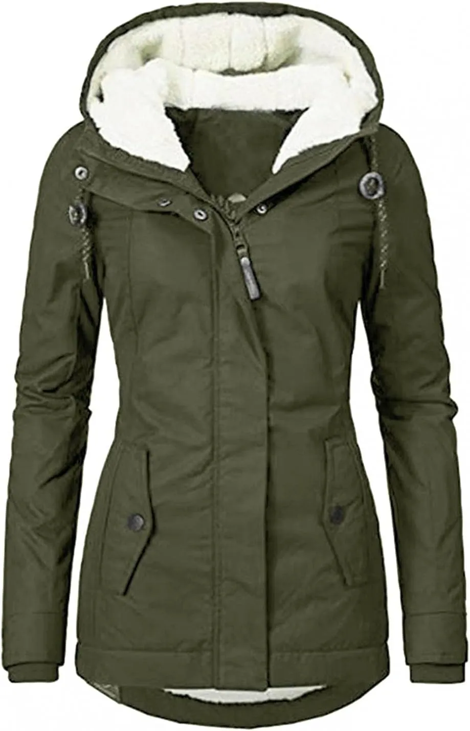 Fleece Coat Faux Fur Lined Trench Wool Coat Hooded Thick Windproof Plus Size Outwear Jacket Coats Winter Warm Coat