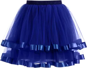 FlekmanArt Women's Pink Tulle Petticoat Puffy Tutu Skirt Layered Ballet Tulle Midi Knee Length Skirt Underskirt