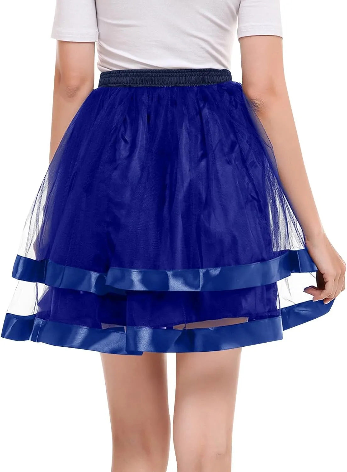 FlekmanArt Women's Pink Tulle Petticoat Puffy Tutu Skirt Layered Ballet Tulle Midi Knee Length Skirt Underskirt