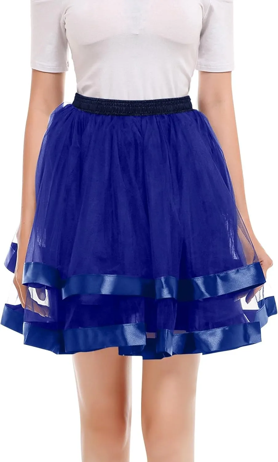 FlekmanArt Women's Pink Tulle Petticoat Puffy Tutu Skirt Layered Ballet Tulle Midi Knee Length Skirt Underskirt