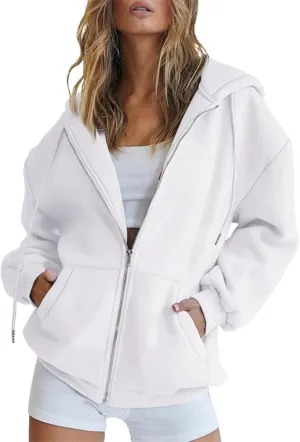 fuzzy jackets for women Women's Fall Jacket Oversized Pocket Sweatshirt Casual Drawstring Clothing Zipper