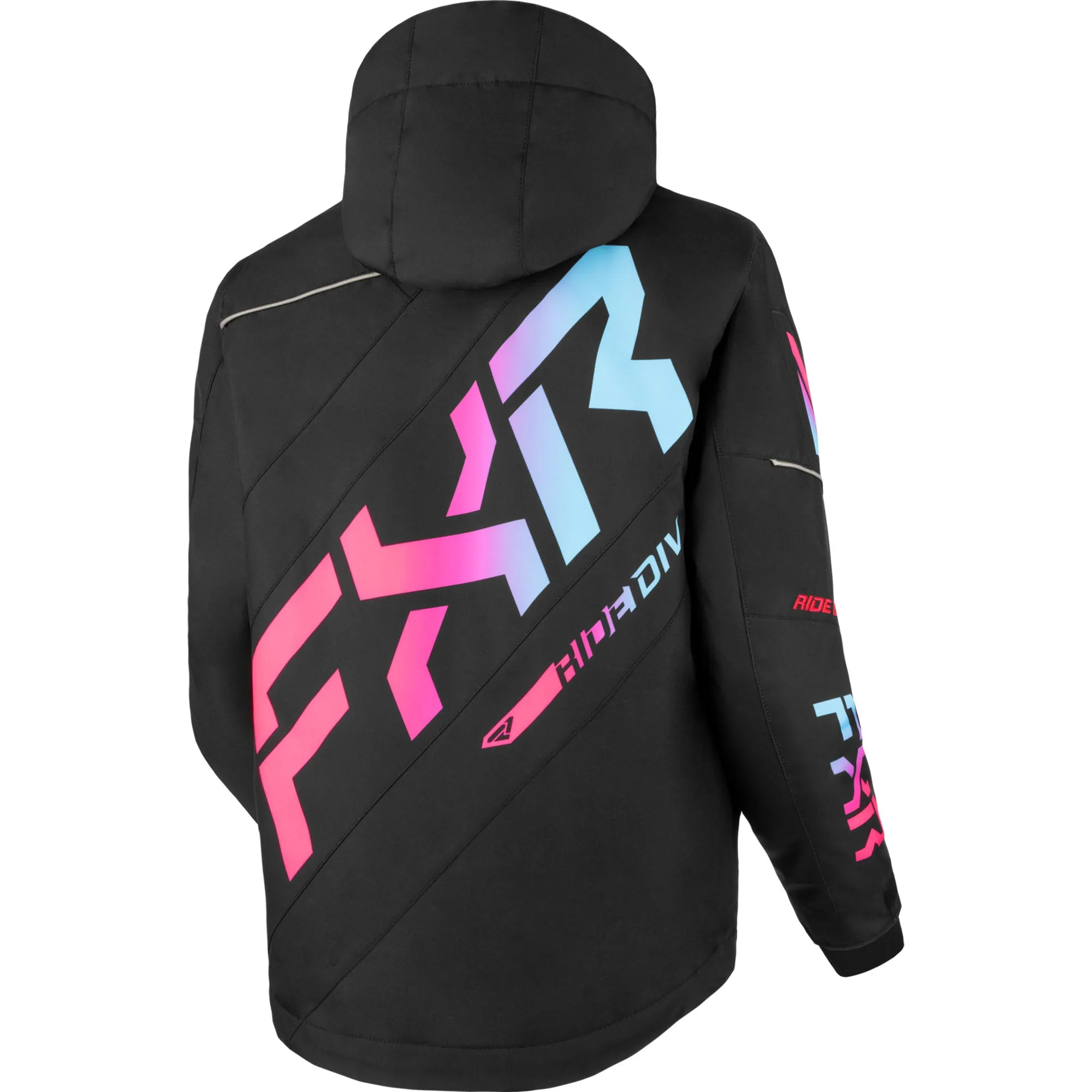 FXR Youth CX Snowmobile Jacket Black/E Pink-Sky Blue