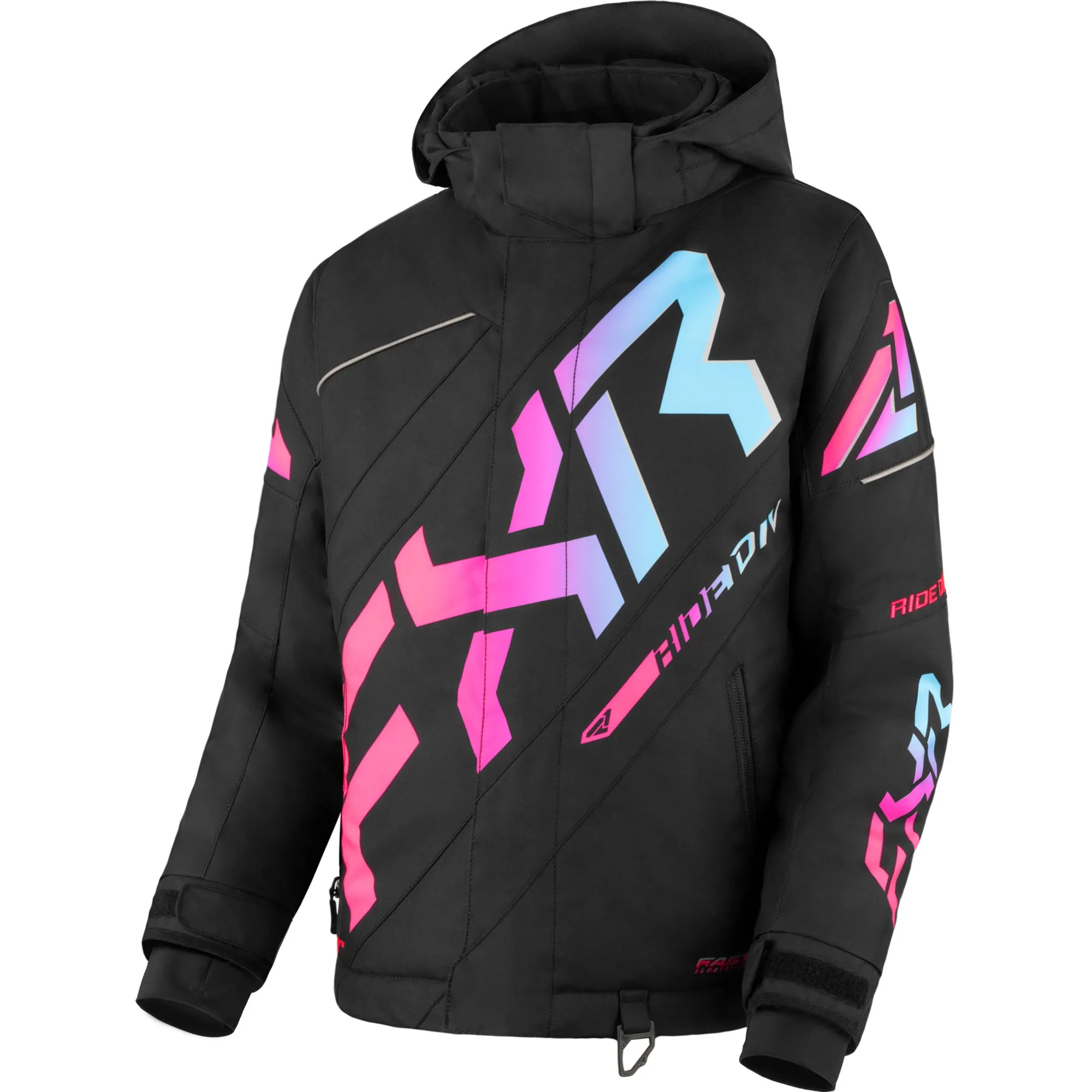 FXR Youth CX Snowmobile Jacket Black/E Pink-Sky Blue