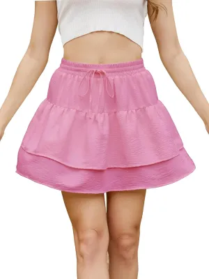Gardenwed Womens Summer Casual Mini Skirt Beach High Waist Flowy Ruffle Preppy Skirts Short Tiered Tennis Golf Skort