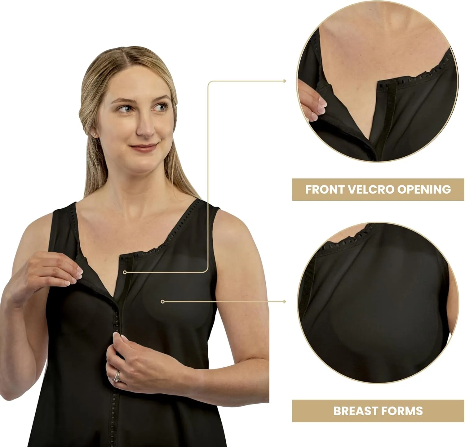 Gentle Touch Post Mastectomy Recovery Camisole Includes Pockets and Breast Forms
