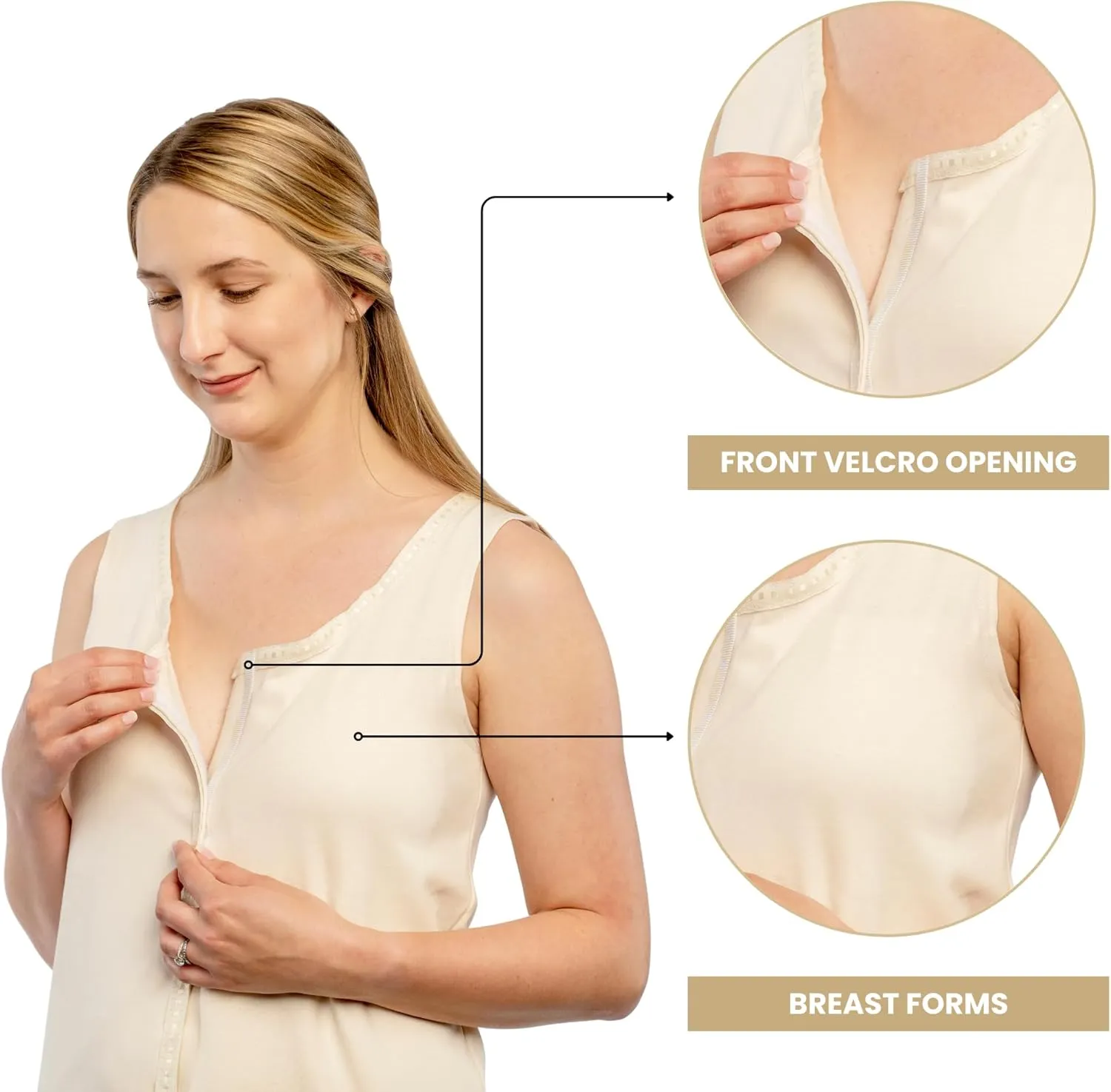 Gentle Touch Post Mastectomy Recovery Camisole Includes Pockets and Breast Forms