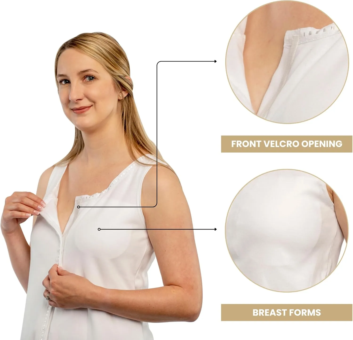 Gentle Touch Post Mastectomy Recovery Camisole Includes Pockets and Breast Forms