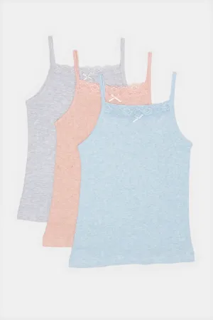 Girls Assorted Solid Vest Set (Pack of 3)