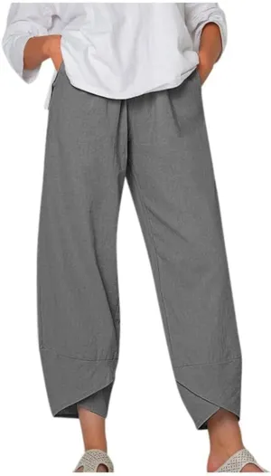 Guteidee Cotton Linen Casual Summer Capri Pants Printed Cropped Comfy Baggy Trousers with Pockets Palazzo Lounge Pants