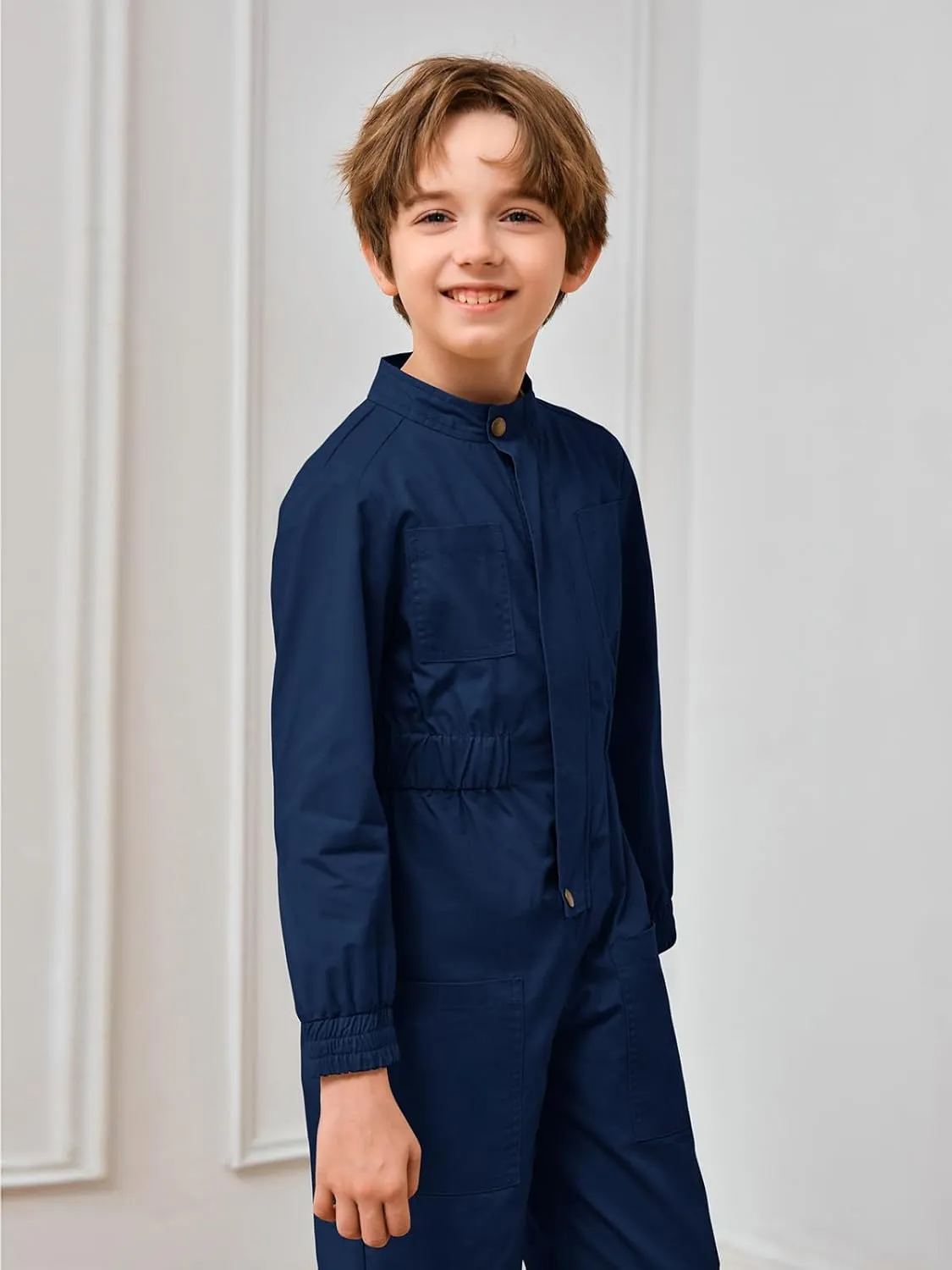Haloumoning Kids Coveralls Boys Long Sleeve Jumpsuit Zip Up Flight Suit with Pockets 5-14 Years